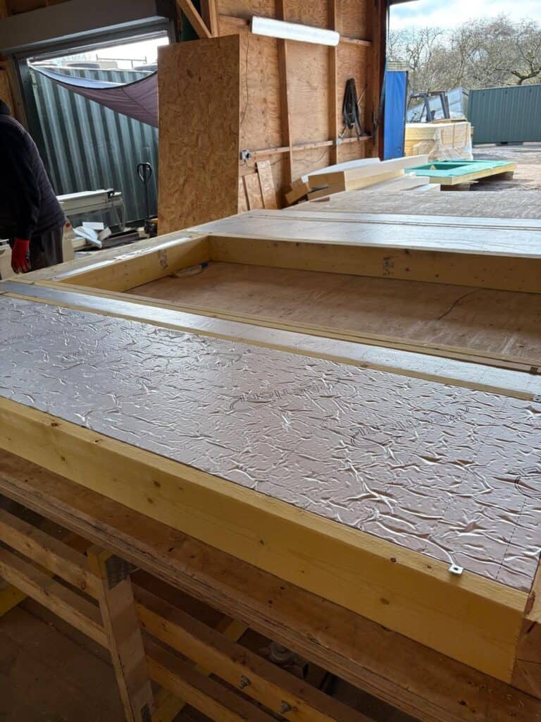Timber frame panels being manufactured in our Norfolk factory