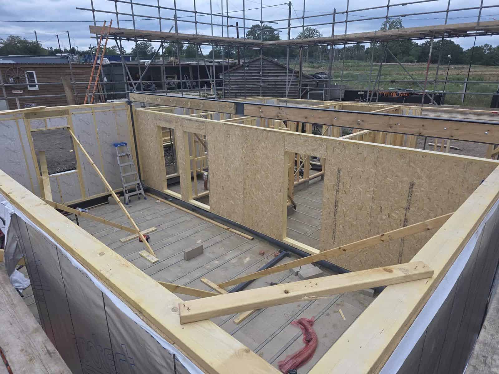 Inside a timber frame building