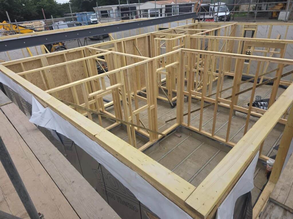Inside a timber frame building